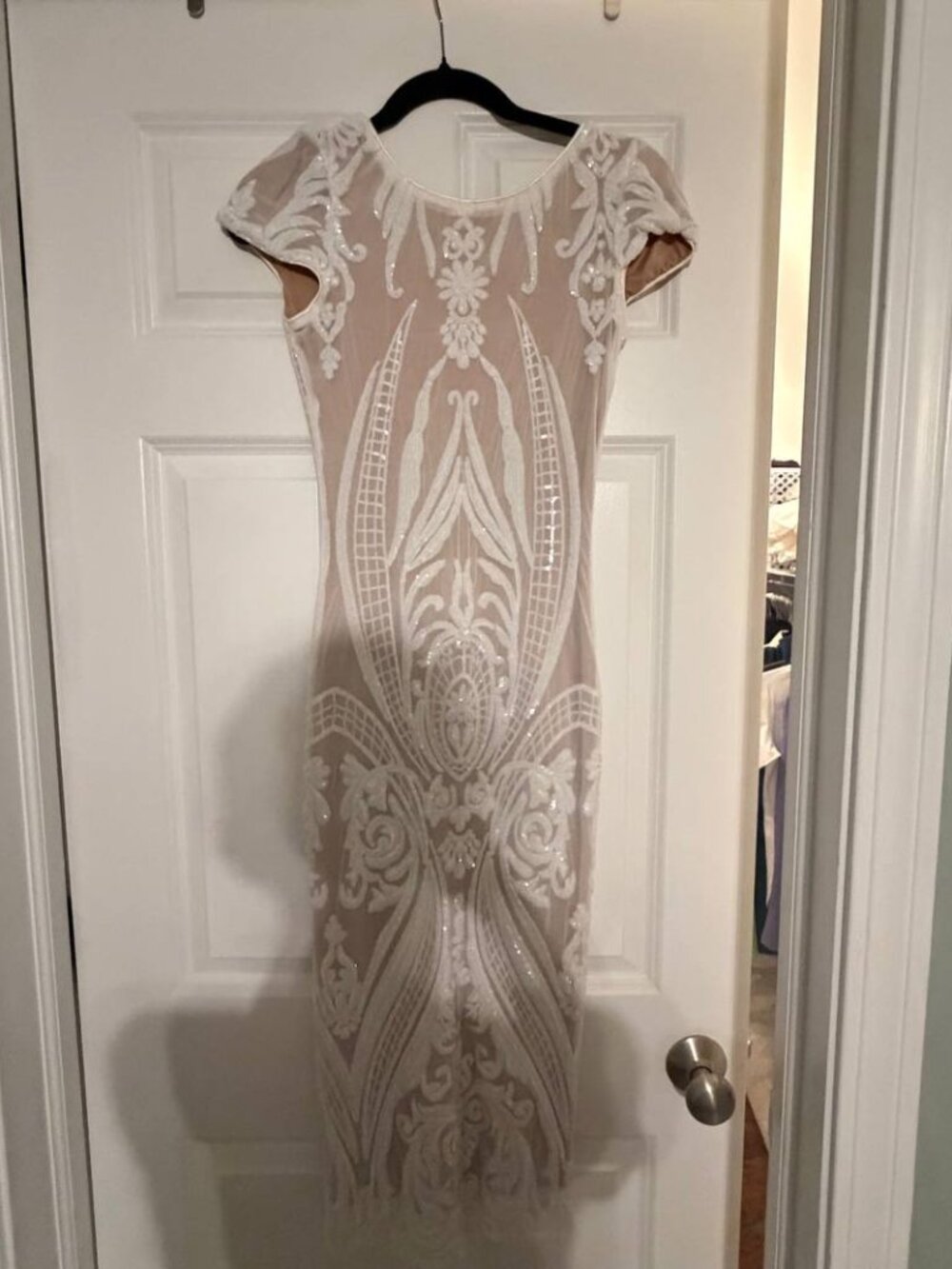 Dress The Population White Sequin Lace Midi Dress